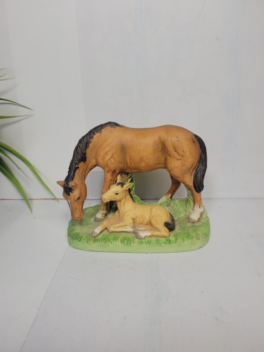 Vintage Homco 1442 Porcelain Horse Mare and Foal Figurine Home Interiors Decor